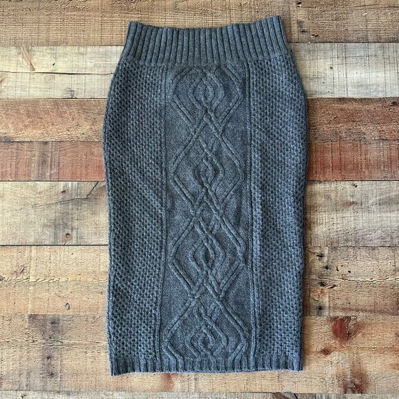Gray Knit Pencil Skirt Moda Cable Pattern Wool Blend Ribbed Waist Size S - Picture 5 of 5